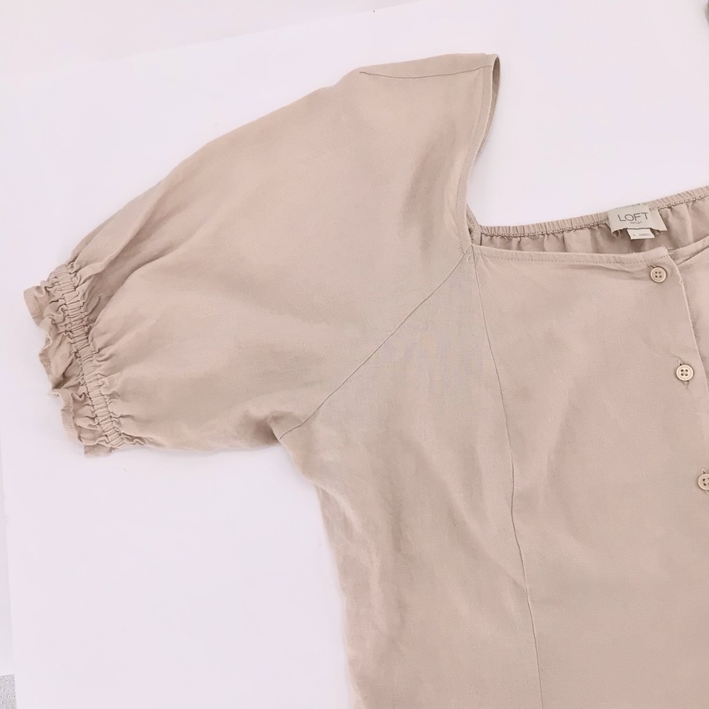 Loft Outlet Linen Square Neck Puff Sleeve Button Blouse Size Large - Picture 5 of 11
